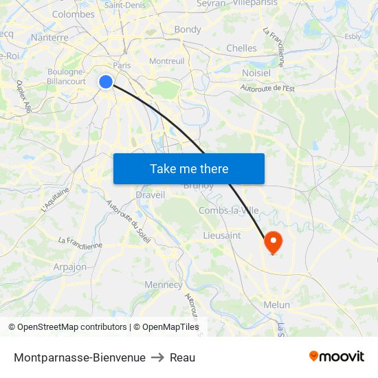Montparnasse-Bienvenue to Reau map