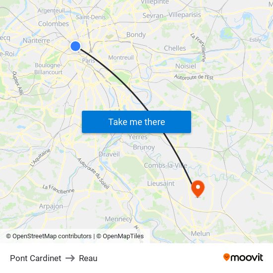 Pont Cardinet to Reau map