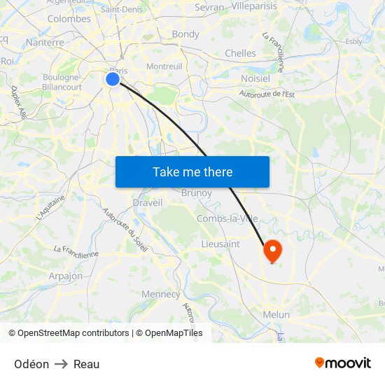 Odéon to Reau map