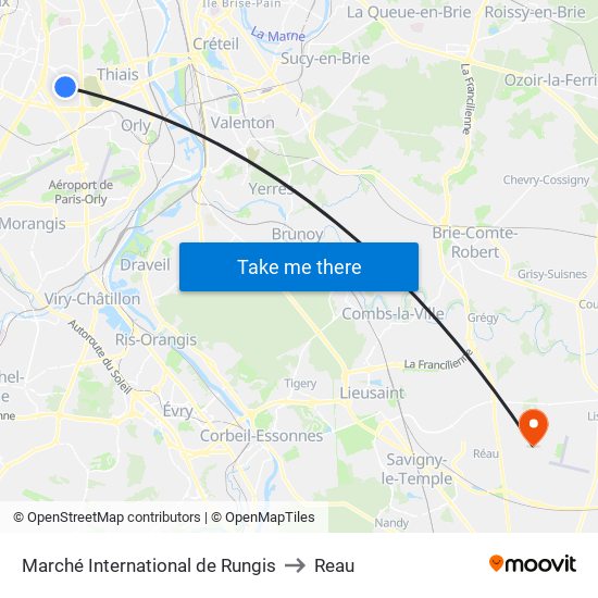 Marché International de Rungis to Reau map