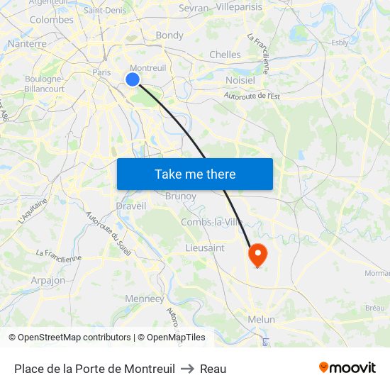 Place de la Porte de Montreuil to Reau map