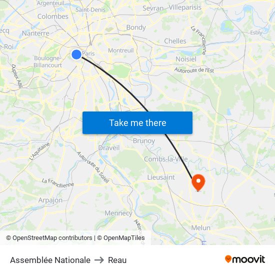 Assemblée Nationale to Reau map