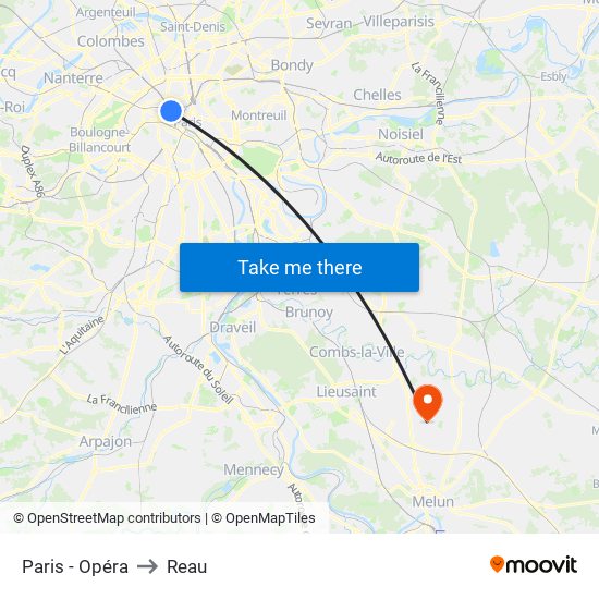 Paris - Opéra to Reau map
