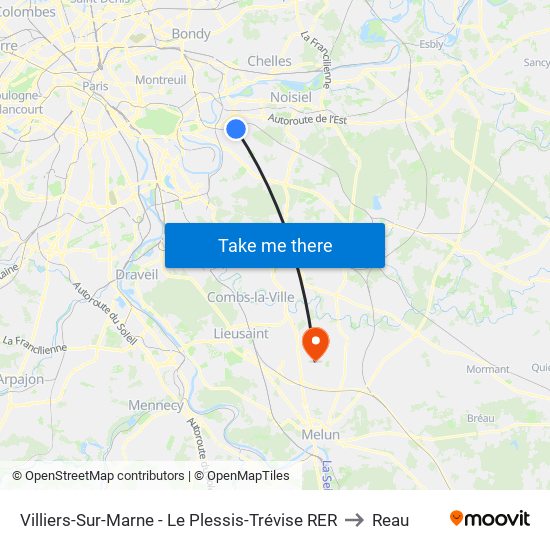 Villiers-Sur-Marne - Le Plessis-Trévise RER to Reau map