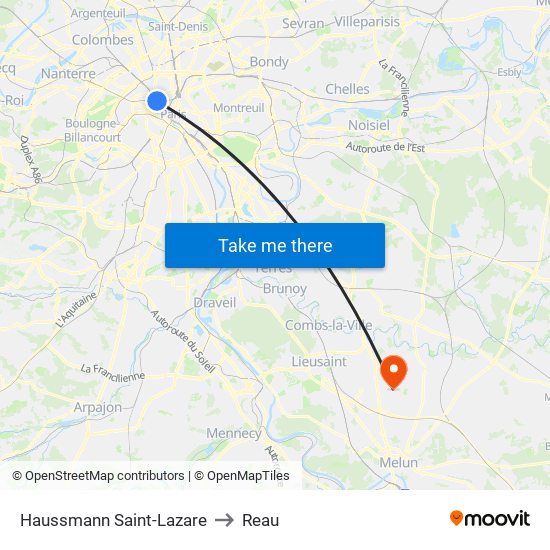 Haussmann Saint-Lazare to Reau map