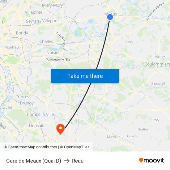 Gare de Meaux (Quai D) to Reau map