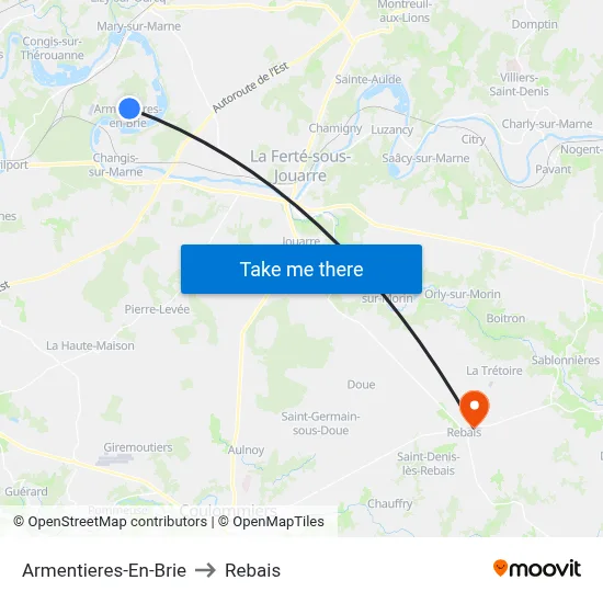 Armentieres-En-Brie to Rebais map