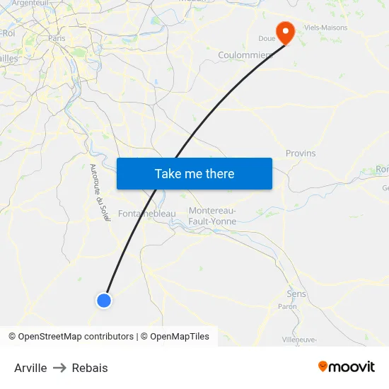 Arville to Rebais map