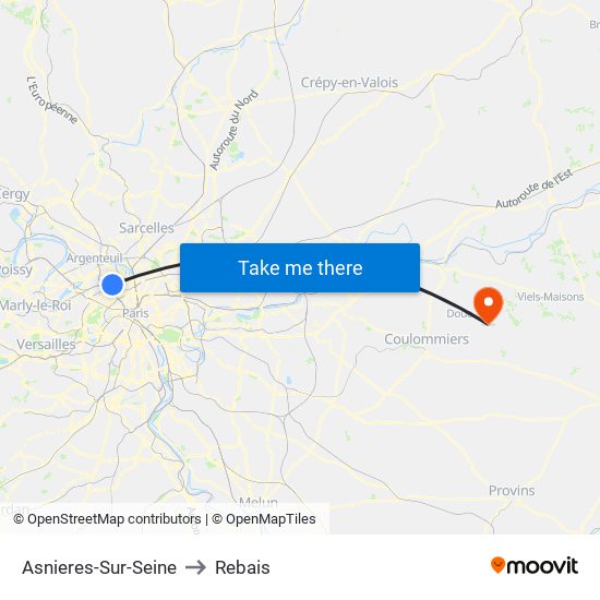 Asnieres-Sur-Seine to Rebais map