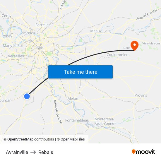 Avrainville to Rebais map