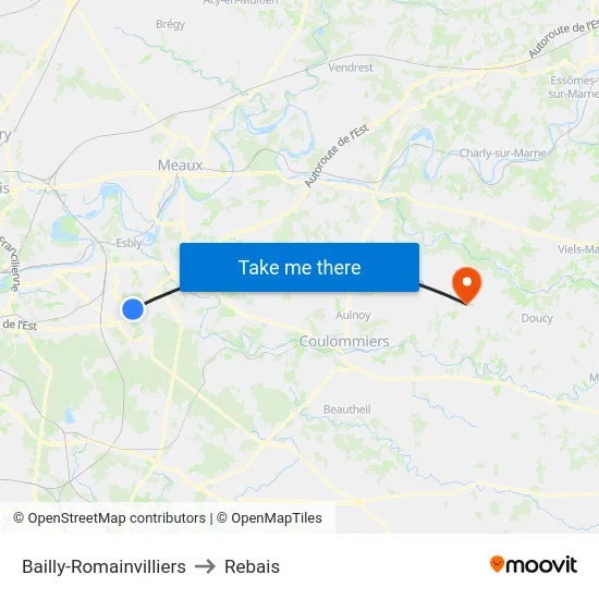 Bailly-Romainvilliers to Rebais map