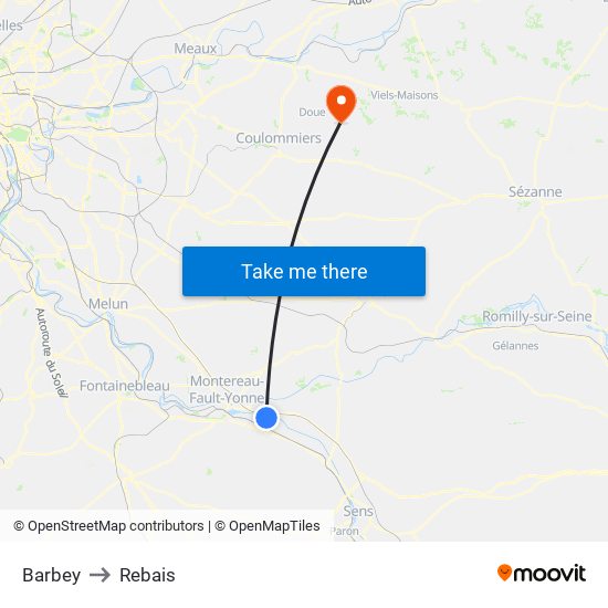 Barbey to Rebais map