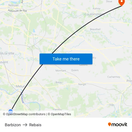 Barbizon to Rebais map