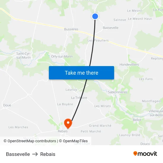 Bassevelle to Rebais map