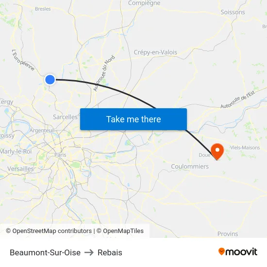 Beaumont-Sur-Oise to Rebais map