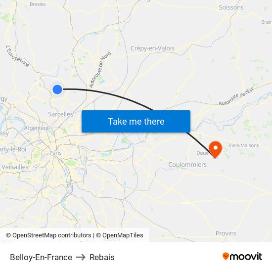 Belloy-En-France to Rebais map