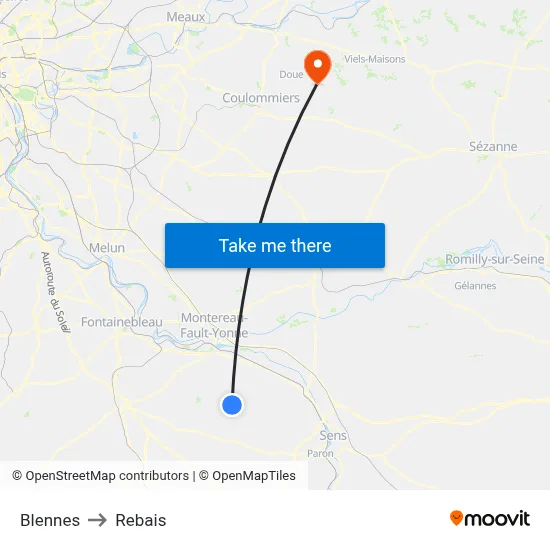 Blennes to Rebais map