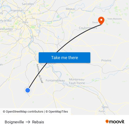 Boigneville to Rebais map
