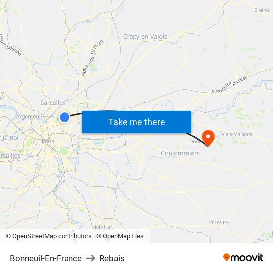 Bonneuil-En-France to Rebais map