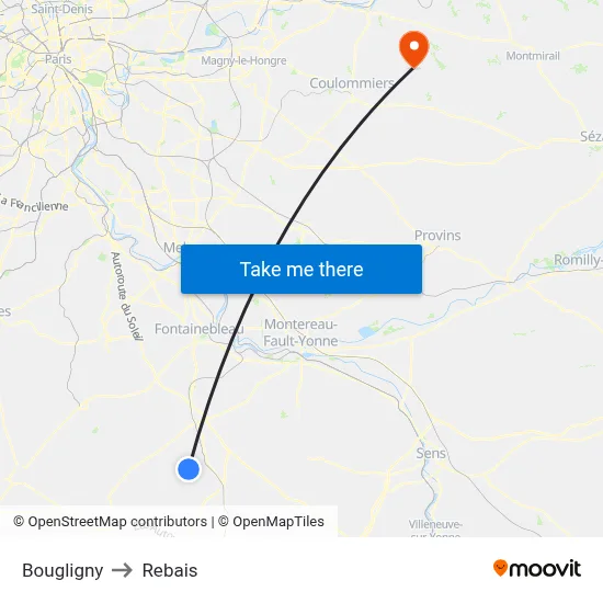 Bougligny to Rebais map