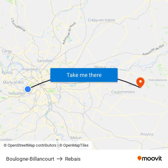 Boulogne-Billancourt to Rebais map