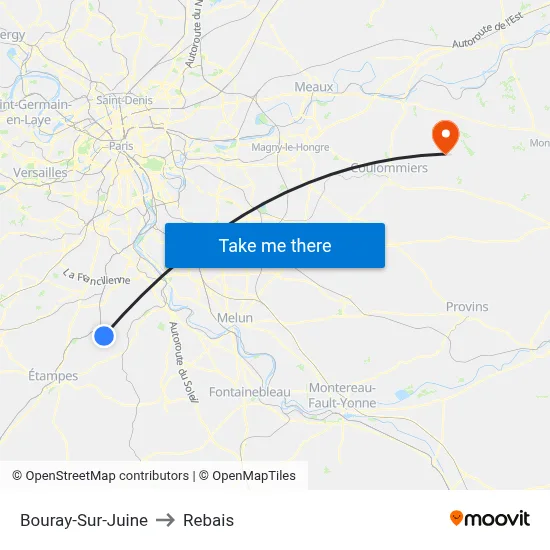 Bouray-Sur-Juine to Rebais map