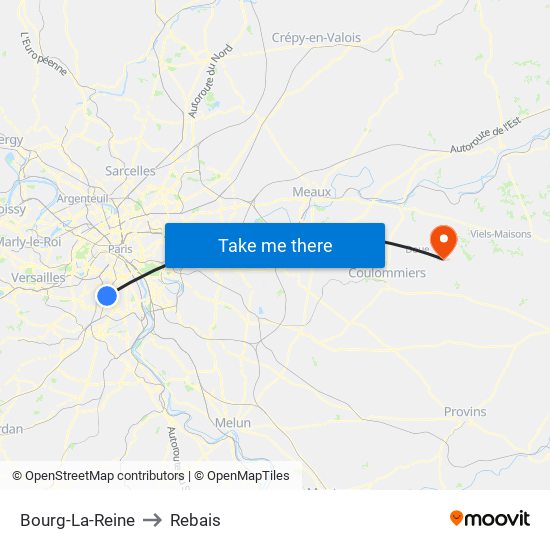 Bourg-La-Reine to Rebais map