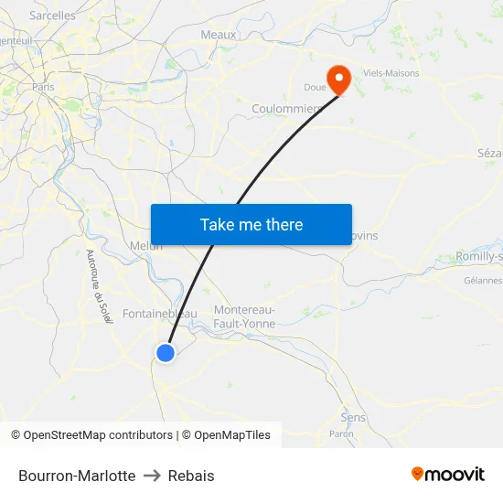 Bourron-Marlotte to Rebais map