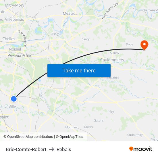 Brie-Comte-Robert to Rebais map