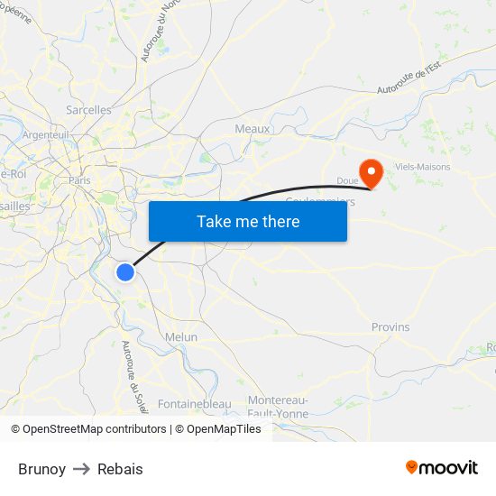 Brunoy to Rebais map