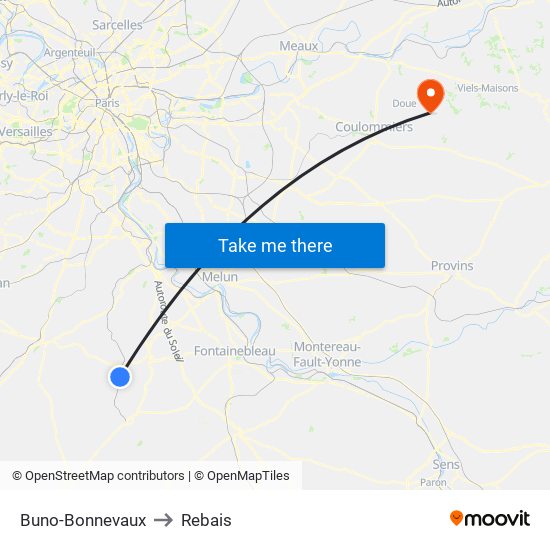 Buno-Bonnevaux to Rebais map