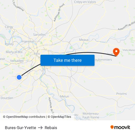 Bures-Sur-Yvette to Rebais map