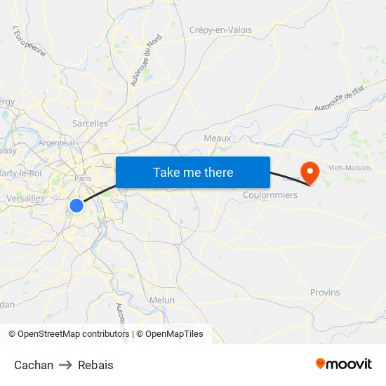 Cachan to Rebais map