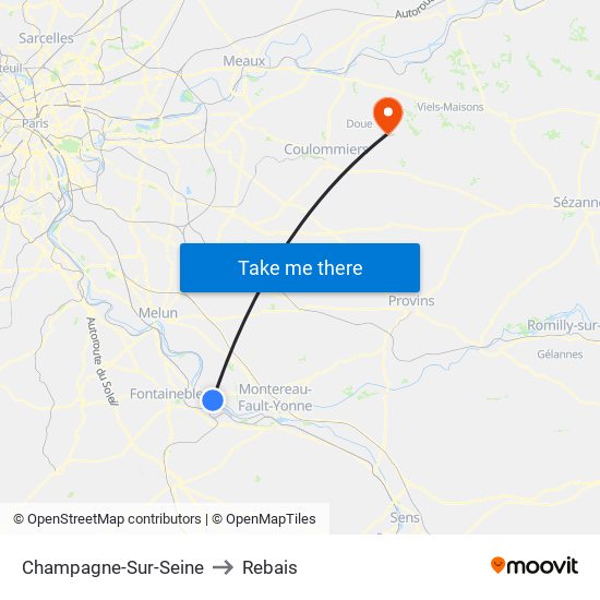 Champagne-Sur-Seine to Rebais map