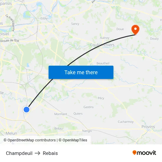 Champdeuil to Rebais map