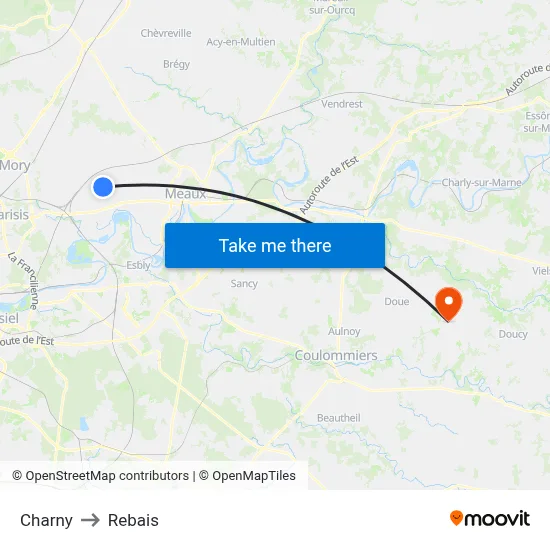 Charny to Rebais map