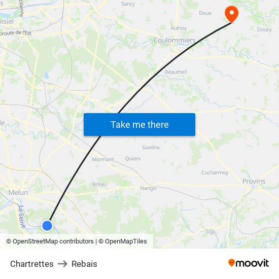 Chartrettes to Rebais map