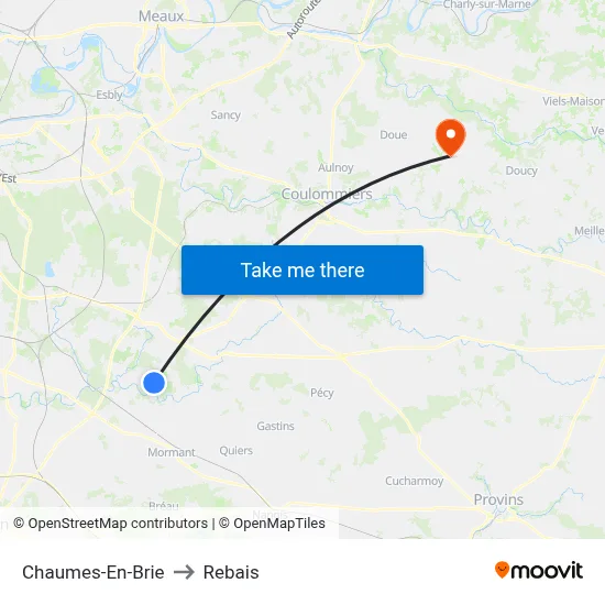 Chaumes-En-Brie to Rebais map