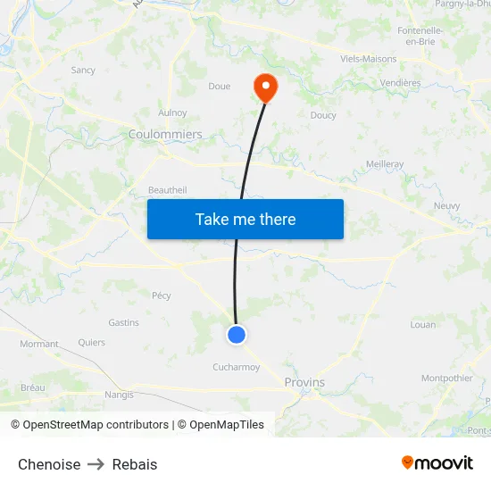 Chenoise to Rebais map