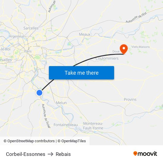 Corbeil-Essonnes to Rebais map