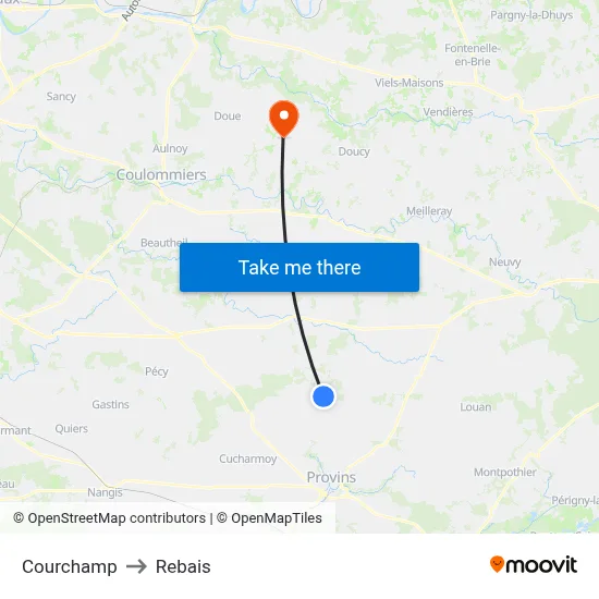 Courchamp to Rebais map