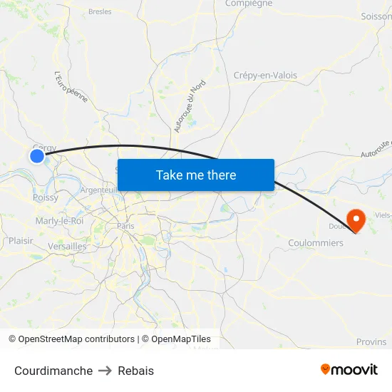 Courdimanche to Rebais map