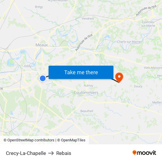 Crecy-La-Chapelle to Rebais map