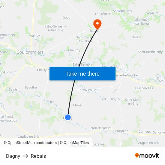 Dagny to Rebais map
