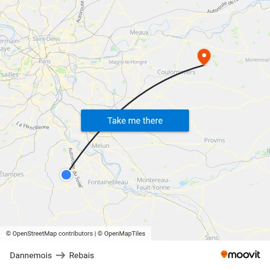Dannemois to Rebais map