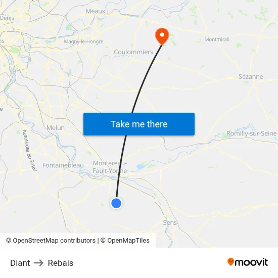 Diant to Rebais map