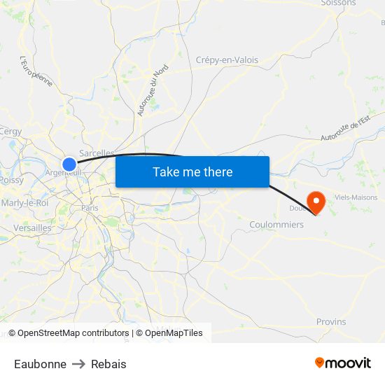 Eaubonne to Rebais map