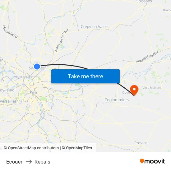 Ecouen to Rebais map