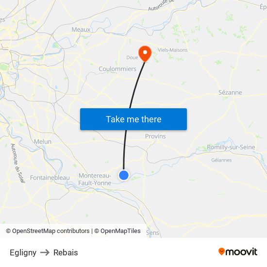 Egligny to Rebais map