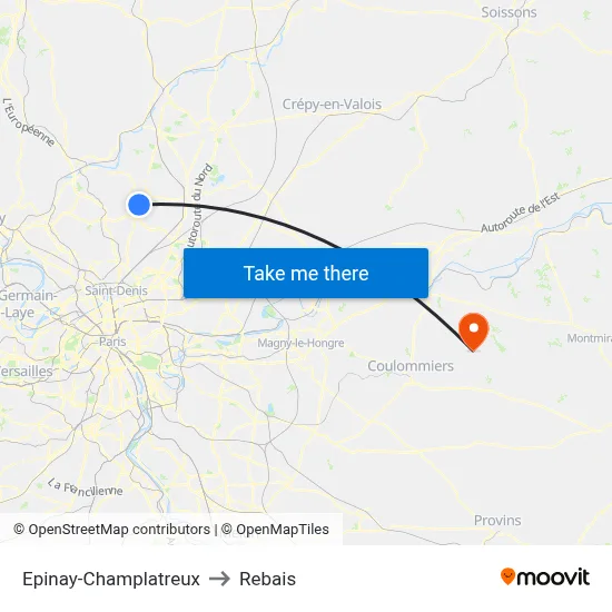 Epinay-Champlatreux to Rebais map